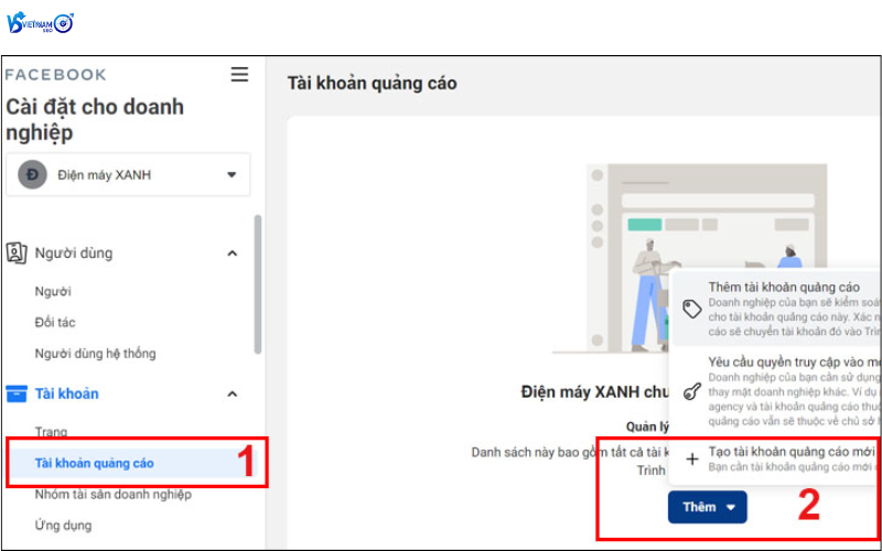 thêm tài khoản quảng cáo